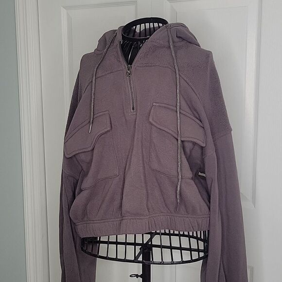 GRADE & GATHER Brown Cropped Fleece Hoodie Size Medium - Picture 1 of 7